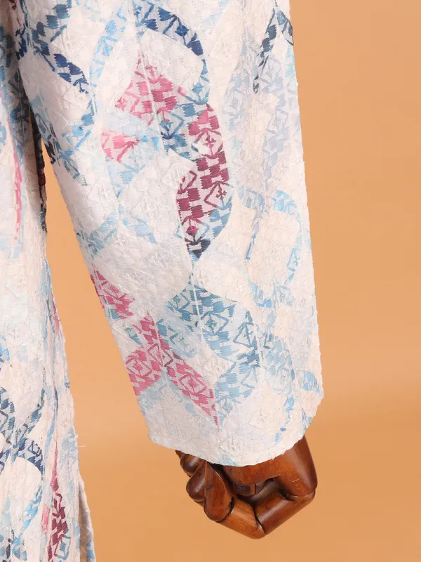 White and blue cotton kurta suit for men for festival