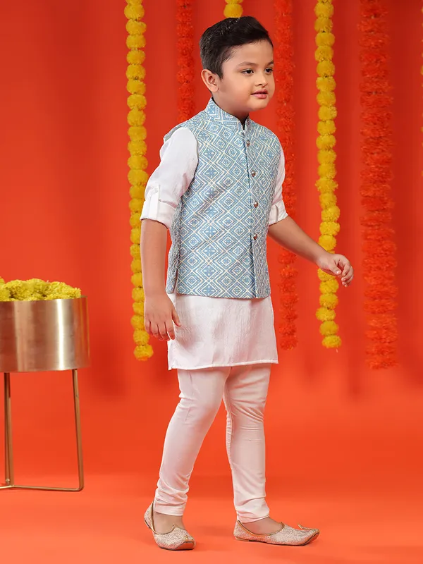 White and blue cotton waistcoat set