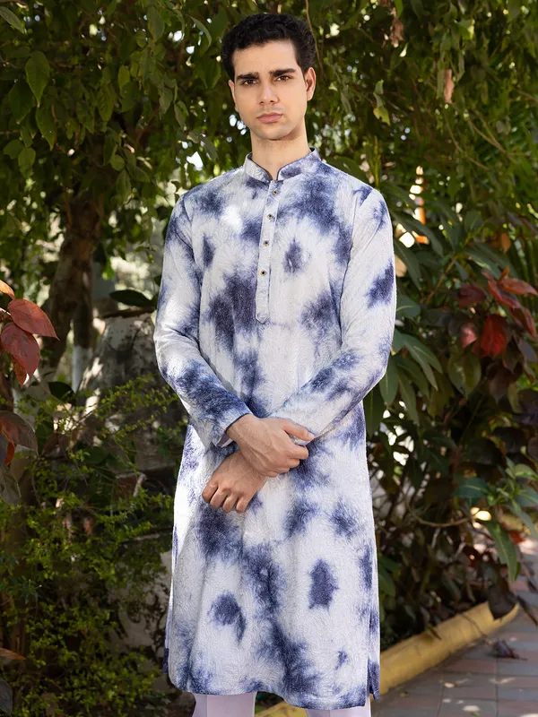 White and blue kurta suit with thread work