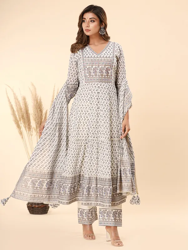 White and blue kurti set in printed