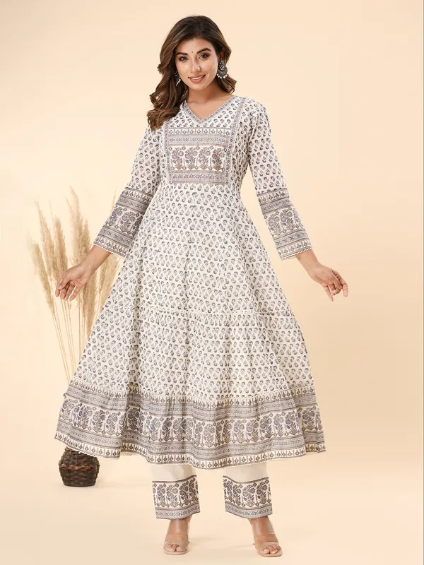 White and blue kurti set in printed