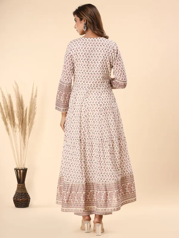 White and brown cotton kurti set with dupatta