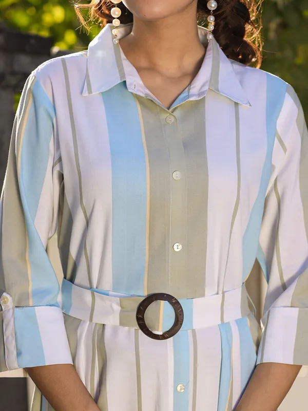 White and green stripe casual kurti