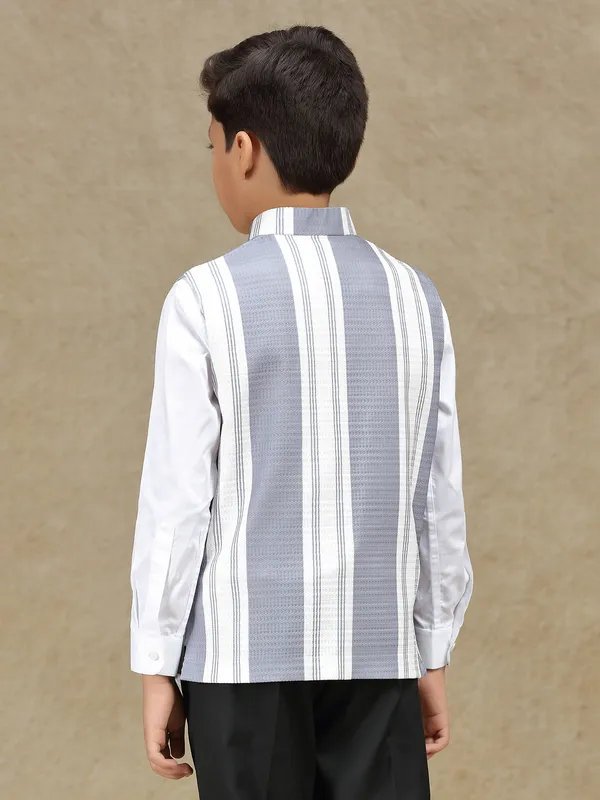 White and grey striped terry rayon waistcoat