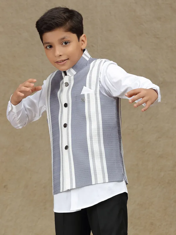 White and grey striped terry rayon waistcoat