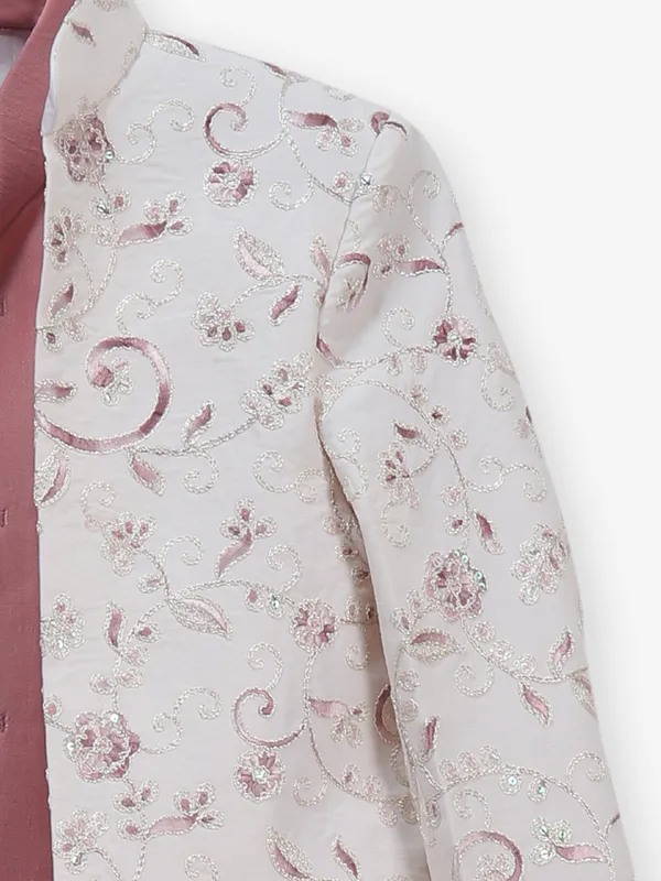 White and light pink silk indowestern set for boys