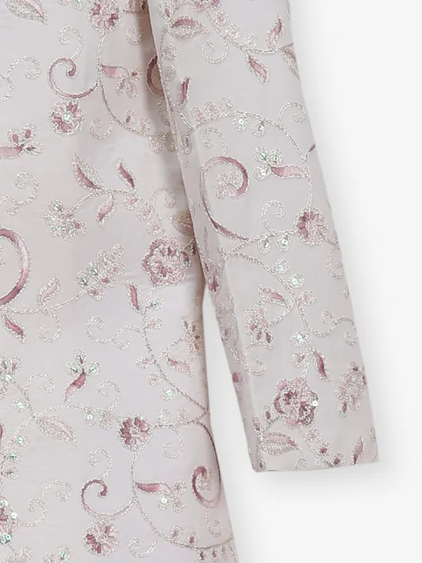 White and light pink silk indowestern set for boys