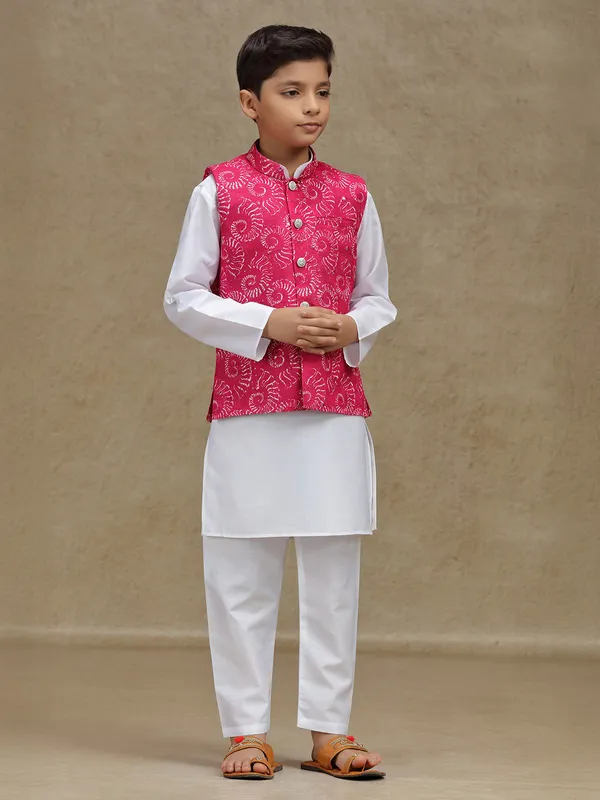 White and magenta waistcoat set for boys