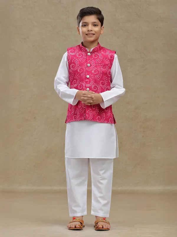 White and magenta waistcoat set for boys