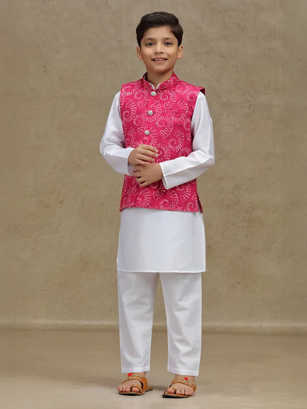 White and magenta waistcoat set for boys