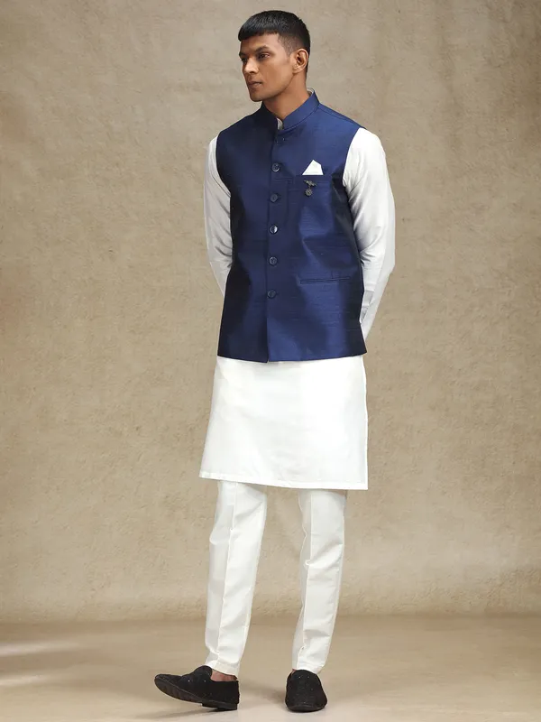 White and navy waistcoat set for weddings and festivals
