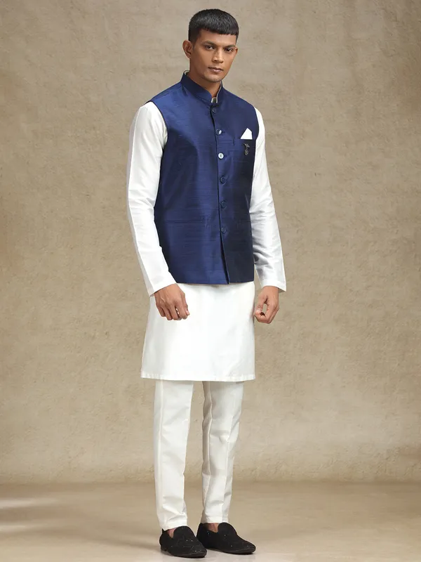 White and navy waistcoat set for weddings and festivals