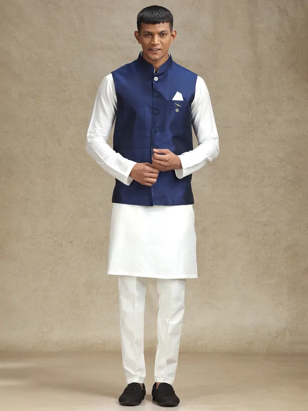 White and navy waistcoat set for weddings and festivals