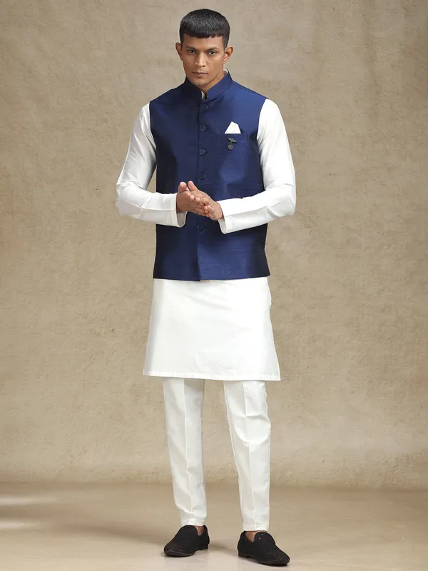 White and navy waistcoat set for weddings and festivals
