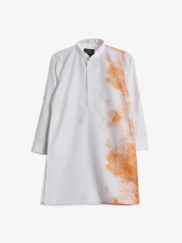 White and orange printed kurta suit