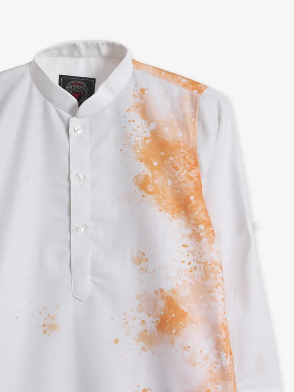 White and orange printed kurta suit