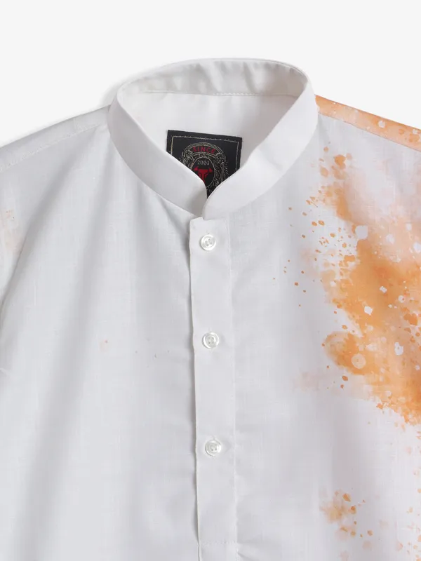 White and orange printed kurta suit