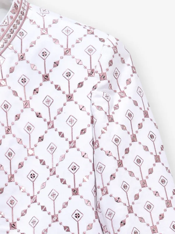 White and pastel pink Indowestern for boys