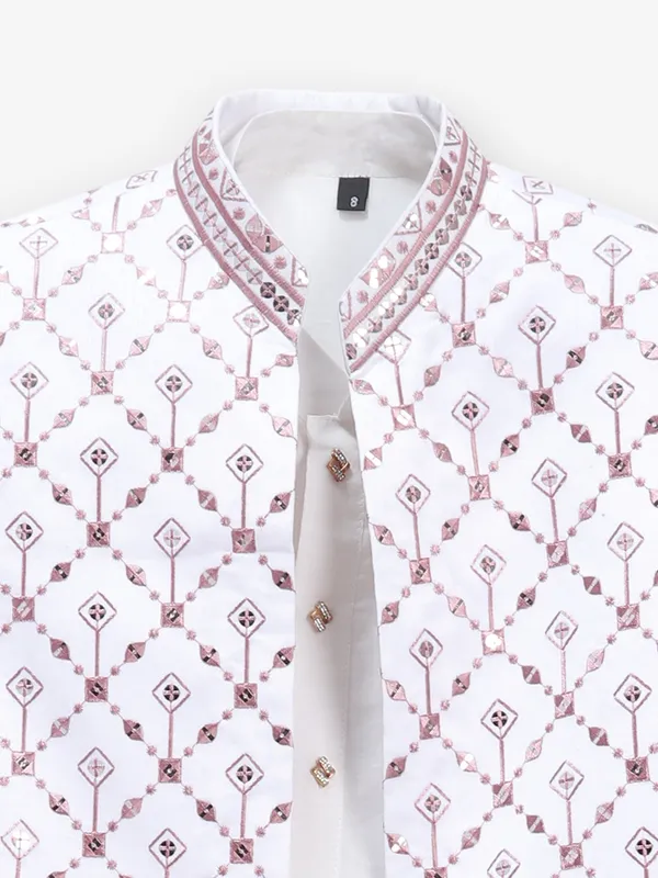 White and pastel pink Indowestern for boys