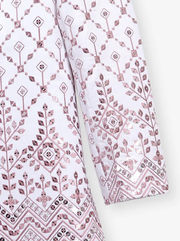 White and pastel pink Indowestern for boys