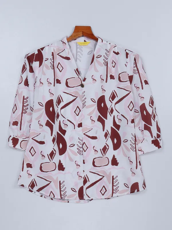 White and peach printed top