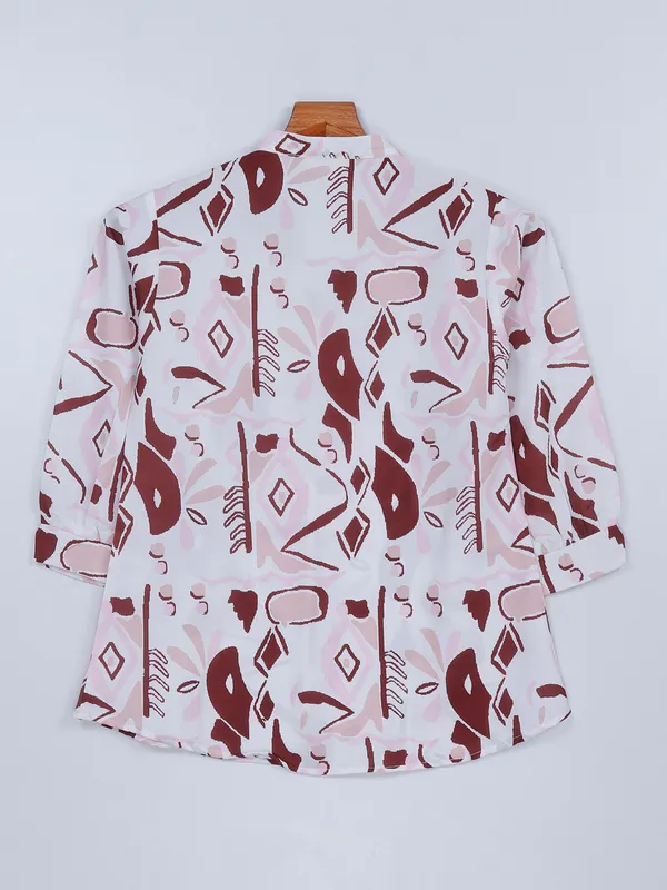 White and peach printed top