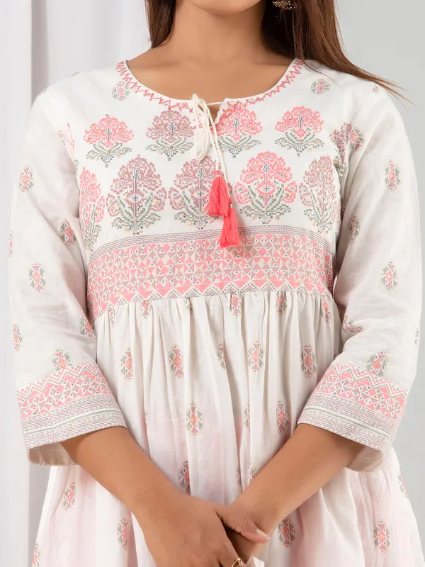 White and pink cotton kurti set