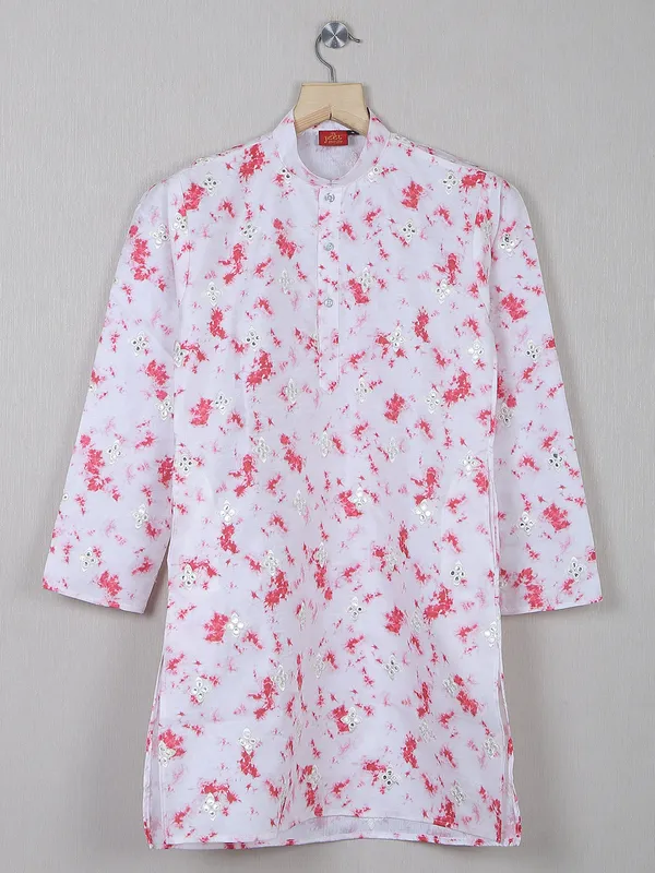White and pink cotton tie dye kurta suit