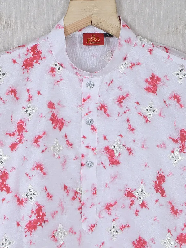 White and pink cotton tie dye kurta suit