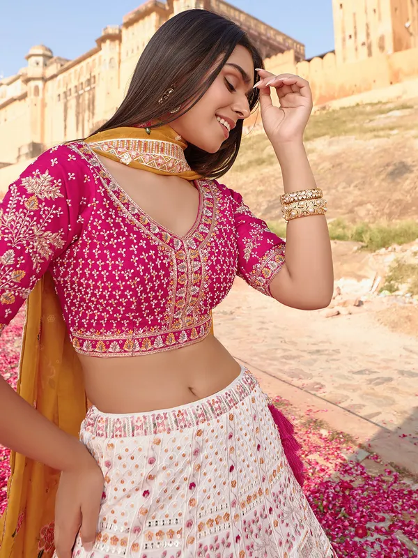 White and pink georgette wedding lehenga choli