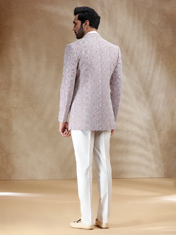 White and pink indowestern set with silk coat