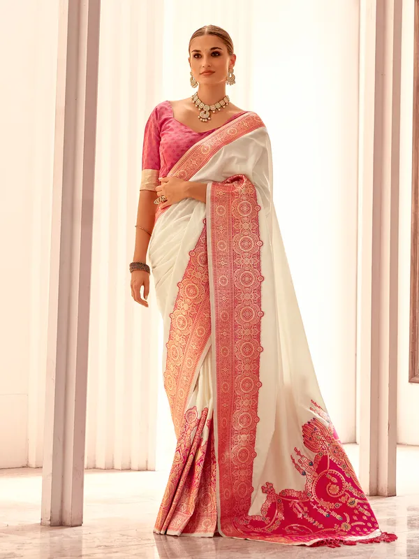 White and pink woven silk elegance