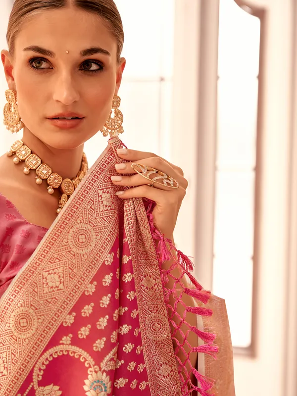 White and pink woven silk elegance