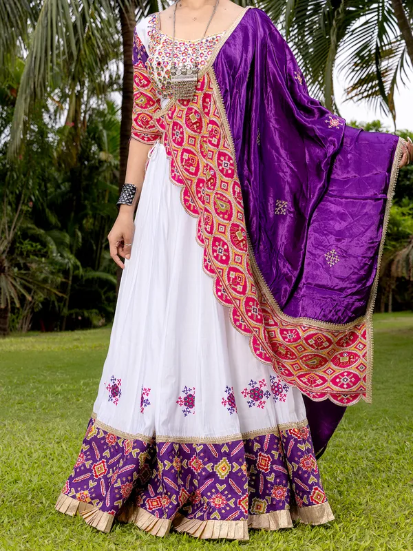 White and purple silk navratri lehenga choli