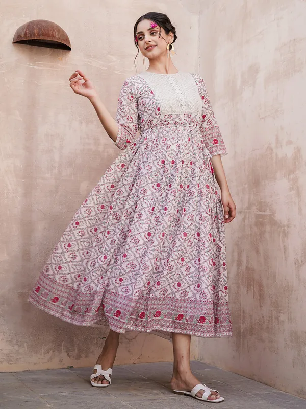 White and red cotton printed kurti