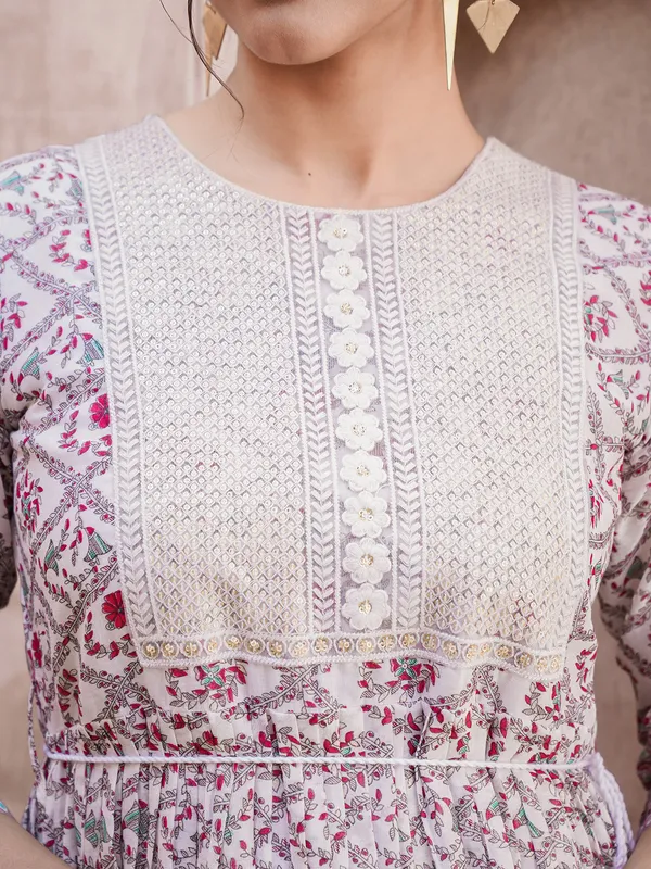 White and red cotton printed kurti