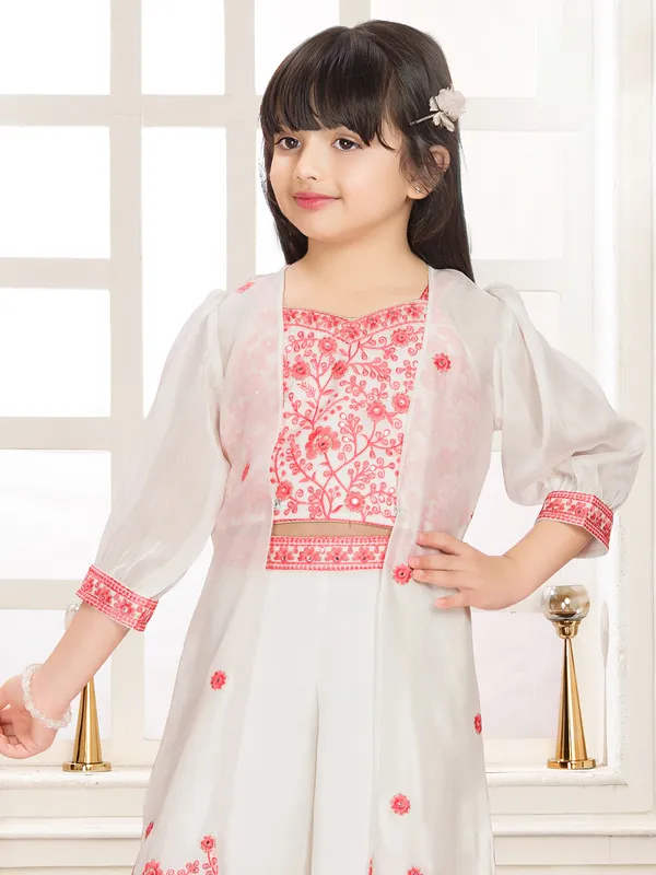 White and red jacket style palazzo suit
