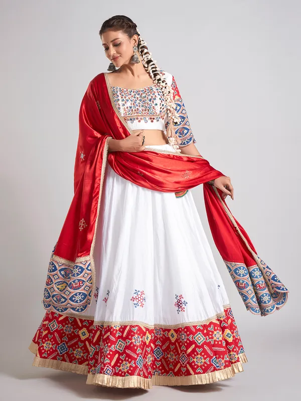 White and red navratri silk chaniya choli