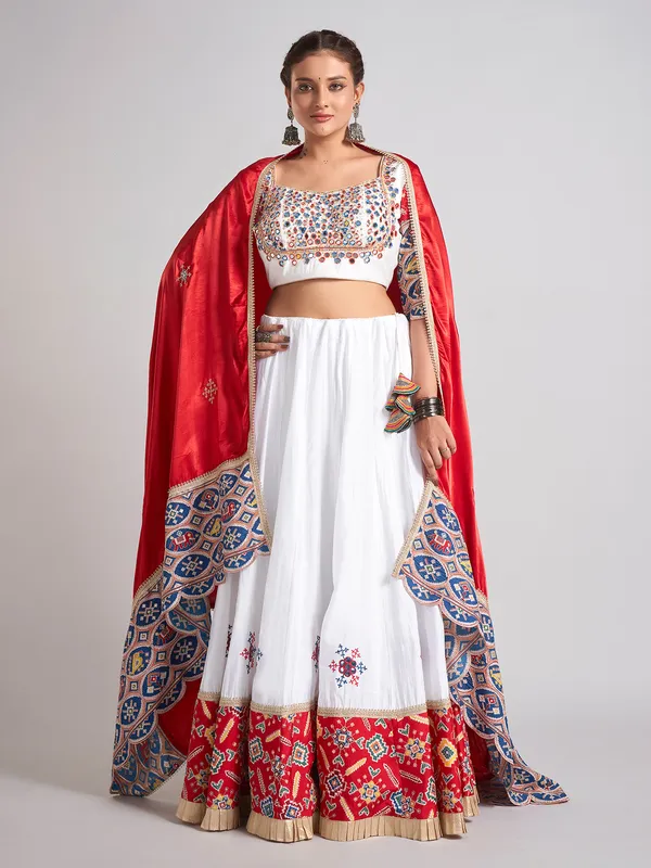 White and red navratri silk chaniya choli