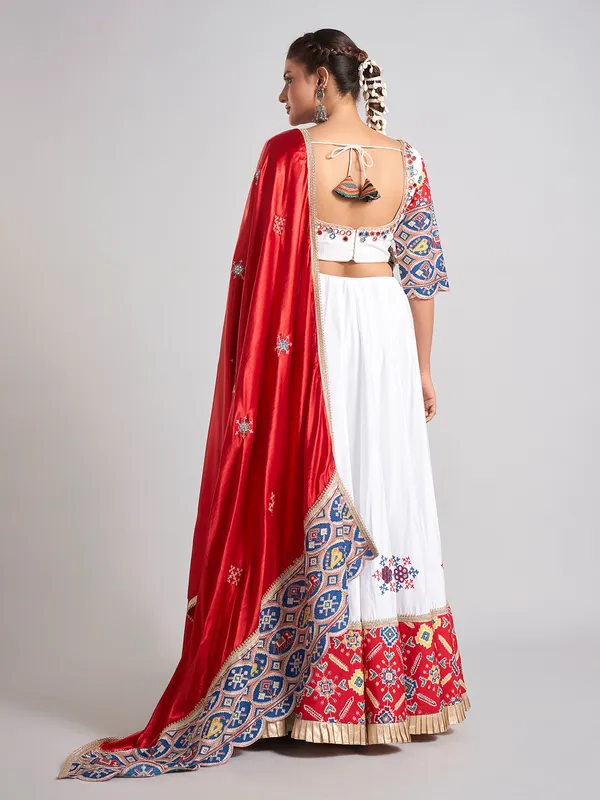 White and red navratri silk chaniya choli