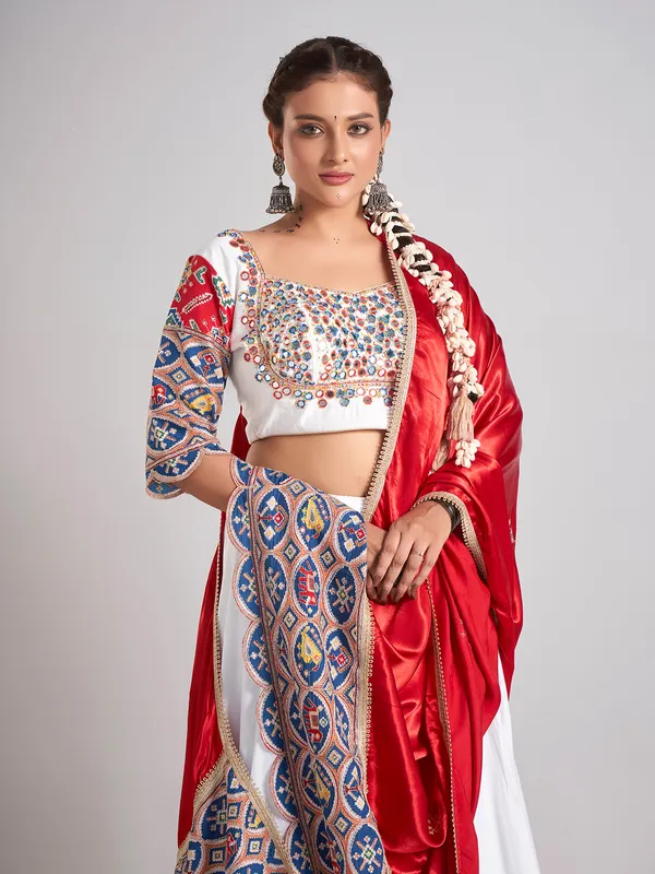 White and red navratri silk chaniya choli