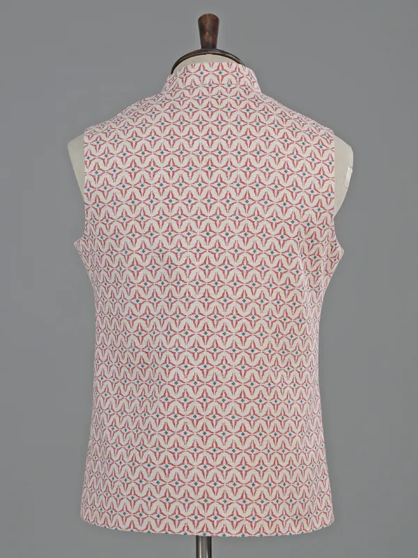 White and red printed cotton waistcoat