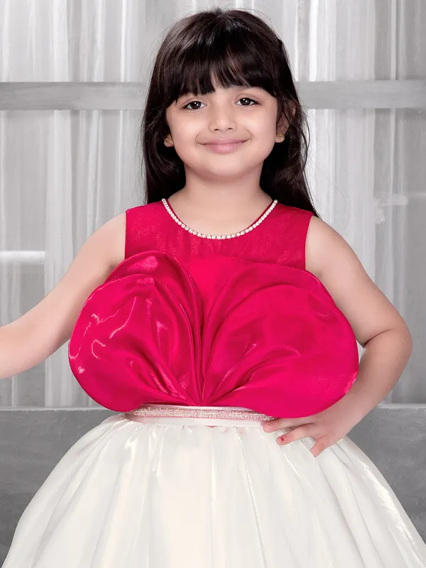 White and red silk gorgeous frock for little girl