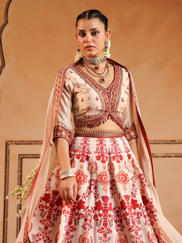 White and red silk lehenag choli