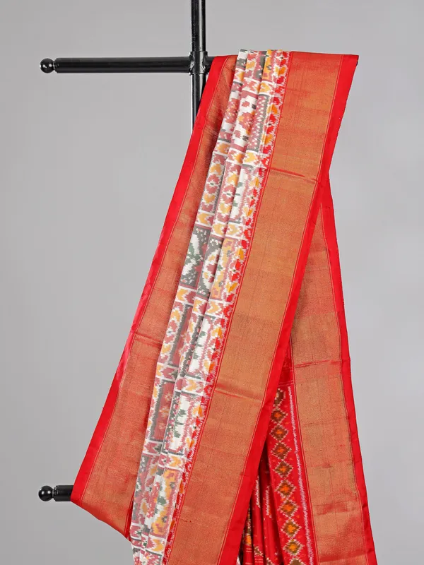 White and red zari weaving patola silk saree for wedding grace