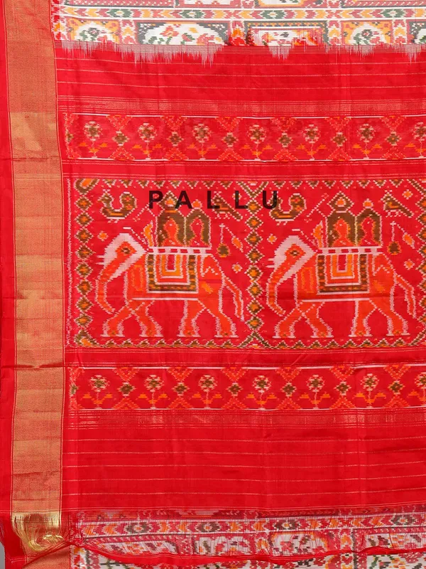 White and red zari weaving patola silk saree for wedding grace