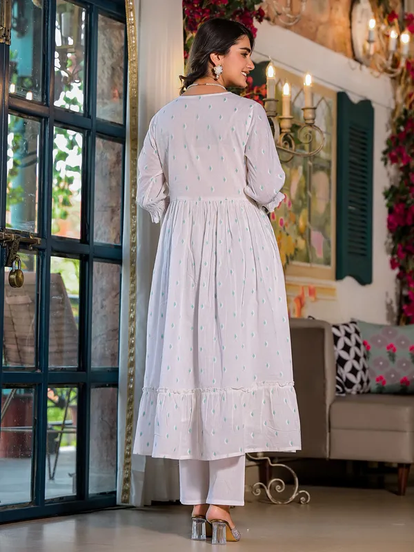 White and sky blue cotton kurti set