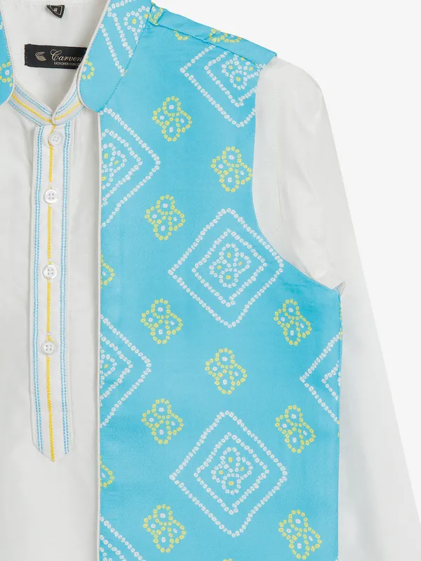 White and sky blue cotton waistcoat set