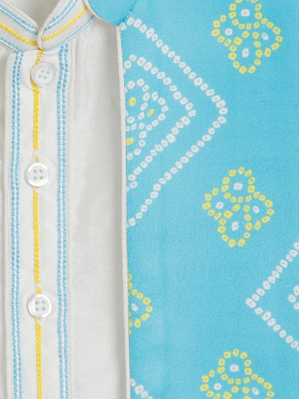 White and sky blue cotton waistcoat set