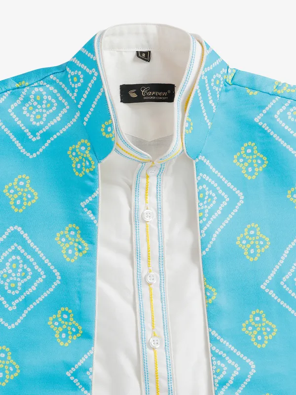 White and sky blue cotton waistcoat set